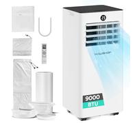 HAUSHOF Climatiseur Mobile 9000 BTU, 4-en-1 Refroidissement, Déshumidificateur 25L/Jour, Mode Nuit Silencieux, 330 m³/h, Isolation Thermique, Télécommande, Kit Fenêtre, Minuterie 24 h, Jusqu’à 30 m²
