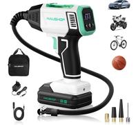 HAUSHOF Compresseur sans fil pour voiture avec batterie 2000 mAh, 4 modes intelligents + mode manuel, écran numérique et arrêt automatique