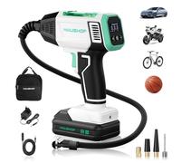 HAUSHOF Gonfleur Électrique Sans Fil 150PSI/10,3Bar, Pompe à Air Portable | Compresseur d’Air Multifonction avec Écran Numérique et Double Alimentation, pour Voiture, Moto, Vélo, Ballons