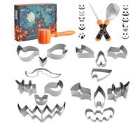 HAUSHOF Kit de Sculpture de Citrouille d'Halloween 23 Pièces, Outils Professionnels avec Cuillère, Scie, Marteau et Emporte-Pièces, Couteaux en Acier Inoxydable pour DIY Décorations d'Halloween