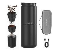 HAUSHOF Machine à Café Portable Pour-Over Tout-en-Un, Moulin Intégré, Mug Isotherme Indépendant 400 ml, Sans Fil, 4-en-1 Grind & Brew, Idéale pour Voyage et Camping, Noir