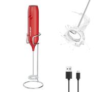 HAUSHOF Mousseur à Lait Électrique, Mousseur de Lait Portable avec Support, Rechargeable via USB, pour Café, Latte, Cappuccino, Matcha, Rouge