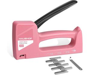 HAUSHOF Pistolet agrafeuse type 53 en plastique ABS avec extracteur d'agrafes et 800 agrafes de 8 mm pour bois, tissu, meubles et tapisserie - Rose