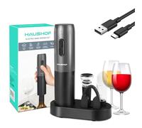HAUSHOF Tire-bouchon Électrique Rechargeable, Coffret Cadeau 6-en-1 avec Coupe-feuille, Verseur, Bouchon sous Vide, Support de Charge et Câble USB, Idéal pour Vin, Maison, Fête, Bar, Restaurant