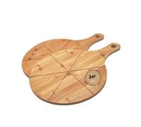 hausleben 2 assiettes à pizza en bambou | Ø 33 cm | Lot de 2 | Planche à pizza : planche à découper et de service ronde avec poignée