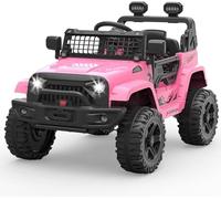 HAUSPROFI Camion électrique à chevaucher 12 V pour enfants, avec télécommande pour parents, suspension et Bluetooth, jouet tout-terrain, anniversaire, pour garçons et filles, rose