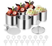 HAUSPROFI Cercle à Patisserie 8Pcs en Acier Inoxydable, 7.5 cm Diamètre, Avec Couvercle et Base, Forme de Mousse Sans Couture, 16 Pochoirs, Pour la Pâtisserie, les Desserts, la Mousse