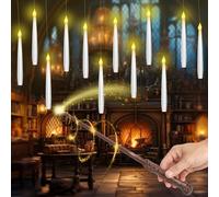 HAUSPROFI Lot de 24 bougies flottantes à LED avec baguette magique et télécommande, bougies flottantes, lumière chaude, vacillante, bougies suspendues pour Noël, Halloween, fête, camping, décoration