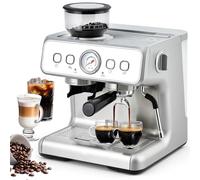 HAUSPROFI Machine porte-filtre avec moulin, machine à expresso de 15 bar, mousseur à lait, manomètre visible, grand réservoir d'eau de 2,8 l, cafetière expresso pour cappuccino, latte et