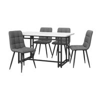 HAUSPROFI Table à manger dorée 120 x 70 cm avec 4 chaises - Table de cuisine moderne en lin - Table de salle à manger en fer noir + chaises de salle à manger grises