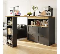 HAUSPROFI Table à manger pliante avec espace de rangement, table de cuisine pliable avec tiroir et étagères, peu encombrante, table à manger multifonction pour cuisine, salon, appartement (noir + bois