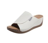 Hausschuhe Damen Arch Support Sommer Bequem Keilsandalen Leder Schlichtes Solide Hausschuhe mit Fussbett Locker Atmungsaktiv Orthopädische Sandalen Lassig Platform Keilabsatz Sandalen für Täglichen