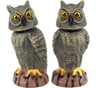 Hausse Lot de 2 fausses sculptures d'épouvantail en forme de hibou, tête rotative dorée de 27,6 cm de hauteur, en plastique, répulsif pour extérieur, jardin, cour