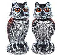 Hausse Lot de 2 Faux Hibou, leurres et épouvantails sculptés, tête rotative en Plastique, répulsifs Contre Les Oiseaux, pour l'extérieur, Jardin, Cour