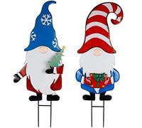 Hausse Lot de 2 piquets de Nain de Jardin en métal, 83,8 cm, Panneaux de Jardin pour décorations extérieures, Vacances, Nouvel an, Printemps, décoration de tomte pour pelouse, allée, terrasse