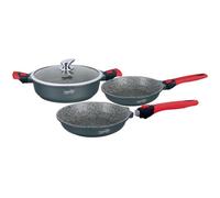 Haussmann Héritage® - 4 pcs sauteuse/poêle set revêtement granite avec 1 poignée amovible - tous feux dont induction - tous feux don