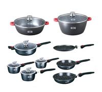 HAUSSMANN Heritage Batterie de Cuisine 22 Pièces en Fonte d'Aluminium-Revêtement Antiadhésif Façon Pierre - Manches Amovibles (Gain de Place) - Tous Feux dont Induction - Sans PFOA