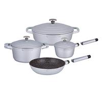 Haussmann Héritage® Batterie de Cuisine 9 pièces,Revêtement antiadhésif façon Pierre- sans PFOA- poignée Amovible-Tous Feux Dont Induction adapté au Four (Gris, 9 pièces)