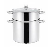 Haussmann Héritage Couscoussier/Cuit Vapeur/Faitout 3 en 1- Inox14Litre/26cm-Tous feux dont induction-Couvercle en Verre