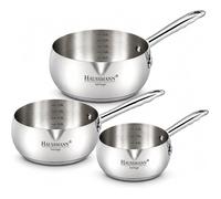 HAUSSMANN HÉRITAGE - Lot de 3 casseroles en inox 16 18 et 20 cm - Tous feux dont induction - Fond triple épaisseur - Four 260 °C