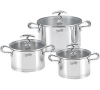 HAUSSMANN Heritage Lot de 3 faitouts inox induction 20/22/24 cm Sans revêtement, avec 3 couvercles assortis. Tous feux dont induction et compatible lave-vaisselle
