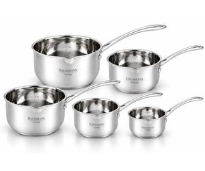 HAUSSMANN heritage - Lot de 5 casseroles en inox, 12 à 20 cm | Tous feux dont induction, bords verseurs et graduations intérieures. Compatibles avec le four et le lave-vaisselle