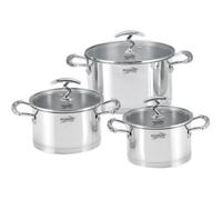 HAUSSMANN heritage- 6 Piéces Marmite/Faitouts en acier inox avec couvercles en verre-20/22/24cm-Haute Qualité - tous feux dont Induction - HM0621