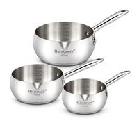Haussmann Héritage Set 3 Casseroles Inox 18/10 (16/18/20 cm) - Fond Triple Thermo-Diffuseur, Poignées Rivetées, Bec Verseur, Graduations Intérieures - Compatible Induction, Four - Sans Revêtement