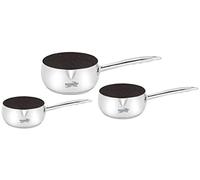 Haussmann Héritage® - Set de 3 Casseroles Inox avec Revêtement Façon Pierre (16/18/20 cm) - Antiadhésif Sans PFOA - Compatible Induction - Fond Triple Épaisseur, Manches Rivetés & Becs Verseurs