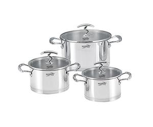HAUSSMANN Heritage - Set de 3 Faitouts en Acier Inoxydable avec Couvercles en Verre - 20, 22, 24 cm - Compatible Induction et Four - Design Élégant et Professionnel - HM-0621