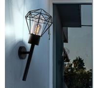 Applique murale d'extérieur IP44, lampe torche de jardin, applique murale vintage noire, aspect grille diamant, métal en acier inoxydable, douille E27, HxLxP 28,5x22,5x28,5 cm