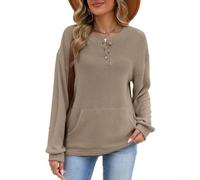 Haut à capuche décontracté à manches longues pour femme avec boutons - Sweat ample en polyester doux pour les vacances, le cyclisme, le fitness - Disponible en 5 tailles (café S)