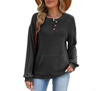 Haut à capuche décontracté à manches longues pour femme avec boutons - Sweat ample en polyester doux pour les vacances, le cyclisme, le fitness - Disponible en 5 tailles (noir S)