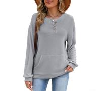 Haut à capuche décontracté à manches longues pour femme avec boutons - Sweat-shirt ample en polyester doux pour les vacances, le cyclisme, le fitness - Disponible en 5 tailles (gris XXL)