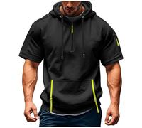 Haut à Capuche Uni Homme Manches Courtes Zippé Avec Poches Zippé Hiver Chaud Veste Sport Décontracté Pull Couleur Unie Léger Respirant Hoodie Sportswear avec Poche Veste en Sweat pour Hommes
