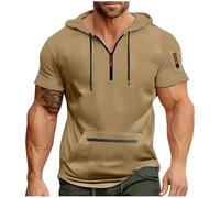 Haut à Capuche Uni Homme Manches Courtes Zippé Avec Poches Zippé Hiver Chaud Veste Sport Décontracté Pull Couleur Unie Léger Respirant Hoodie Sportswear avec Poche Veste en Sweat pour Hommes