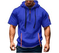 Haut à Capuche Uni Homme Manches Courtes Zippé Avec Poches Zippé Hiver Chaud Veste Sport Décontracté Pull Couleur Unie Léger Respirant Hoodie Sportswear avec Poche Veste en Sweat pour Hommes