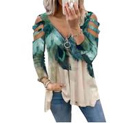 Haut à col en V - Femme - Blouse Sans Bretelles - Imprimé Fleurs - Vert d'eau - Manches Longues L