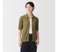 Haut à col, manches courtes et maille ajourée en mélange de Lyocell pour femme Bleu Cendré XL