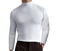 Haut à col montant pour homme, chemise côtelée à col roulé à manches courtes et col haut, pull thermique d'automne, Z21-white Mock Neck Tops pour homme, XXL