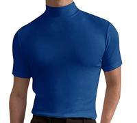 Haut à col montant pour homme, chemise d'été à col roulé de couleur unie, col haut, chemises à manches courtes, t-shirts basiques et minces, Z02-blue Mock Neck Tops pour Homme, L