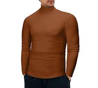 Haut à col montant pour homme, col roulé à manches longues, pull décontracté, extensible, coupe ajustée, chemise basique, Z01-coffee Mock Neck Tops pour hommes, XXL
