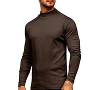 Haut à col montant pour homme - Col roulé - Manches courtes - Style décontracté - Couleur unie - Pull basique - Coupe ajustée, Z21-coffee Mock Neck Tops pour hommes, M