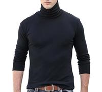 Haut à col montant pour homme - Maillot de corps thermique à manches longues - Col roulé - Couche de base, Z01-black Mock Neck Tops pour hommes, 6XL