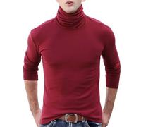 Haut à col montant pour homme - Maillot de corps thermique à manches longues - Col roulé - Couche de base, Z01-wine Mock Neck Tops pour homme, 5XL