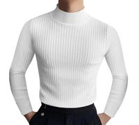 Haut à col montant pour homme - Manches longues - Col roulé - Col montant - Pull thermique d'automne - Couche de base, Tops blancs à col montant pour hommes, XXL