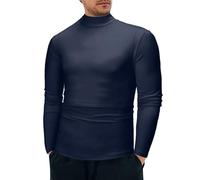 Haut à col montant pour homme - Pull à col roulé décontracté pour l'automne et l'hiver - Couleur unie - Manches longues - Coupe ajustée, Z02-Navy Mock Neck Tops pour Homme, S