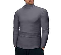 Haut à col montant pour homme - Pull à col roulé décontracté pour l'automne et l'hiver - Couleur unie - Manches longues - Coupe ajustée, Z01-dark Gray Mock Neck Tops pour hommes, S