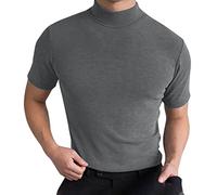 Haut à col montant pour homme - T-shirt à col roulé à manches courtes - Coupe ajustée, Z12-grey Mock Neck Tops pour Homme, L