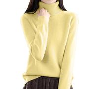 Haut à col roulé à manches longues pour femme - Pull thermique de couleur unie - Pull chaud - Haut pelucheux en polaire - Col rond - Pull ample en tricot - Pull d'automne, jaune, XXL